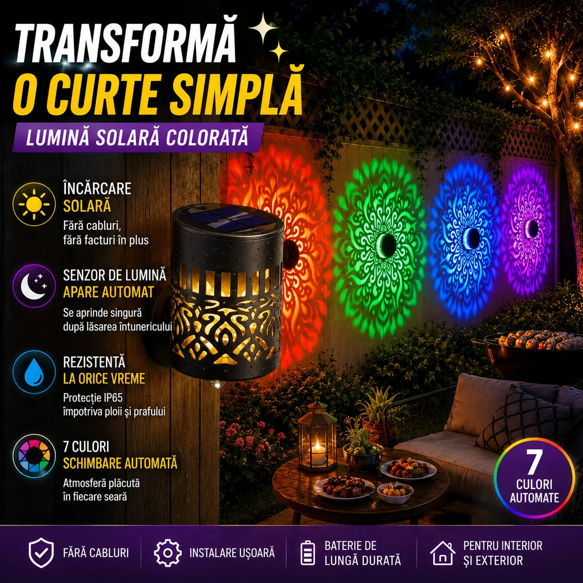 Lampă Solară Mandala ColorGlow™