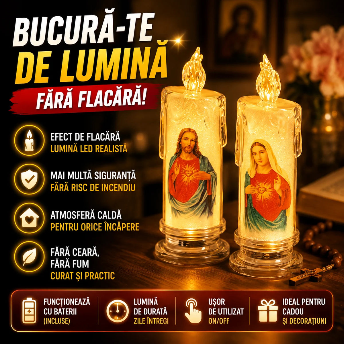 Set 2 Lumânare Decorativă LED CozyFlame™